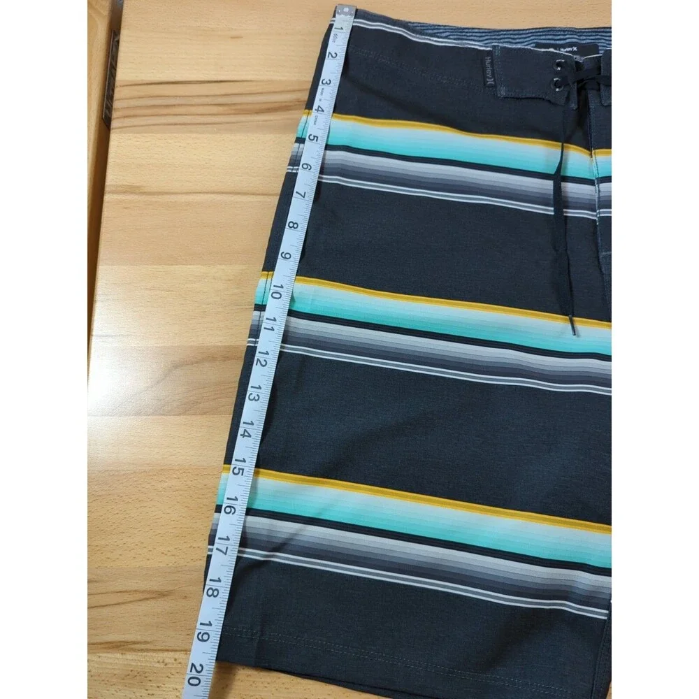 Hurley Mens Board Shorts Size 30 Swim Trunks Black Green Gold Stripe Pocket